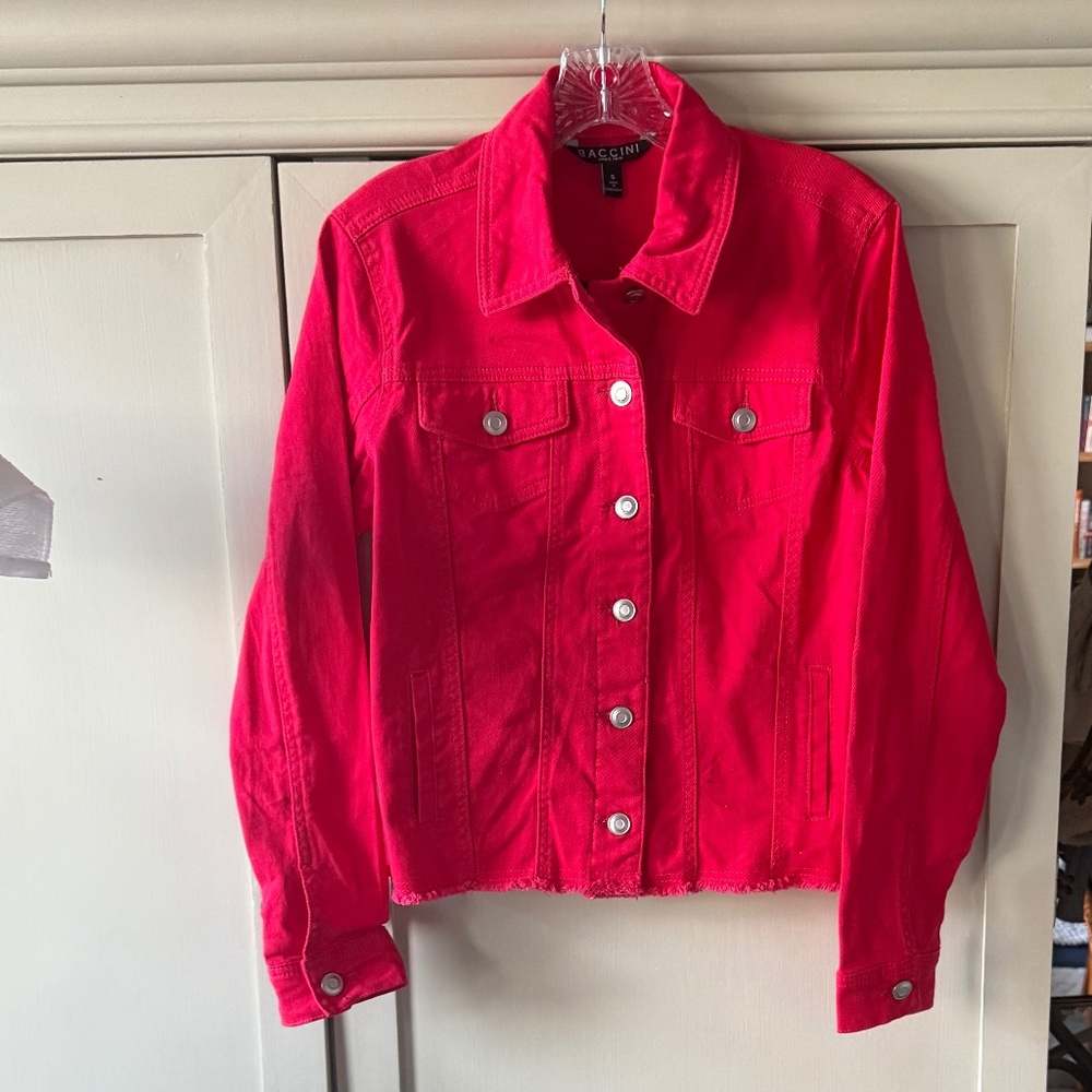 Baccini Red Jean Jacket – Frayed Hem – Size S – NWT